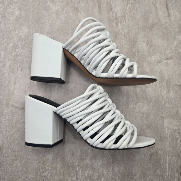 Rebecca Minkoff Block Heel Mule Sandal 7 White Dressy Strappy Open Toe Mule Shoe - Picture 6 of 11